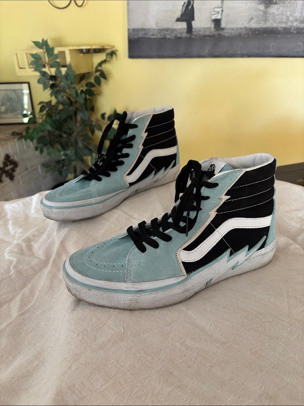 Vans Women's High-Top Sneakers in Mint Green, Black & White